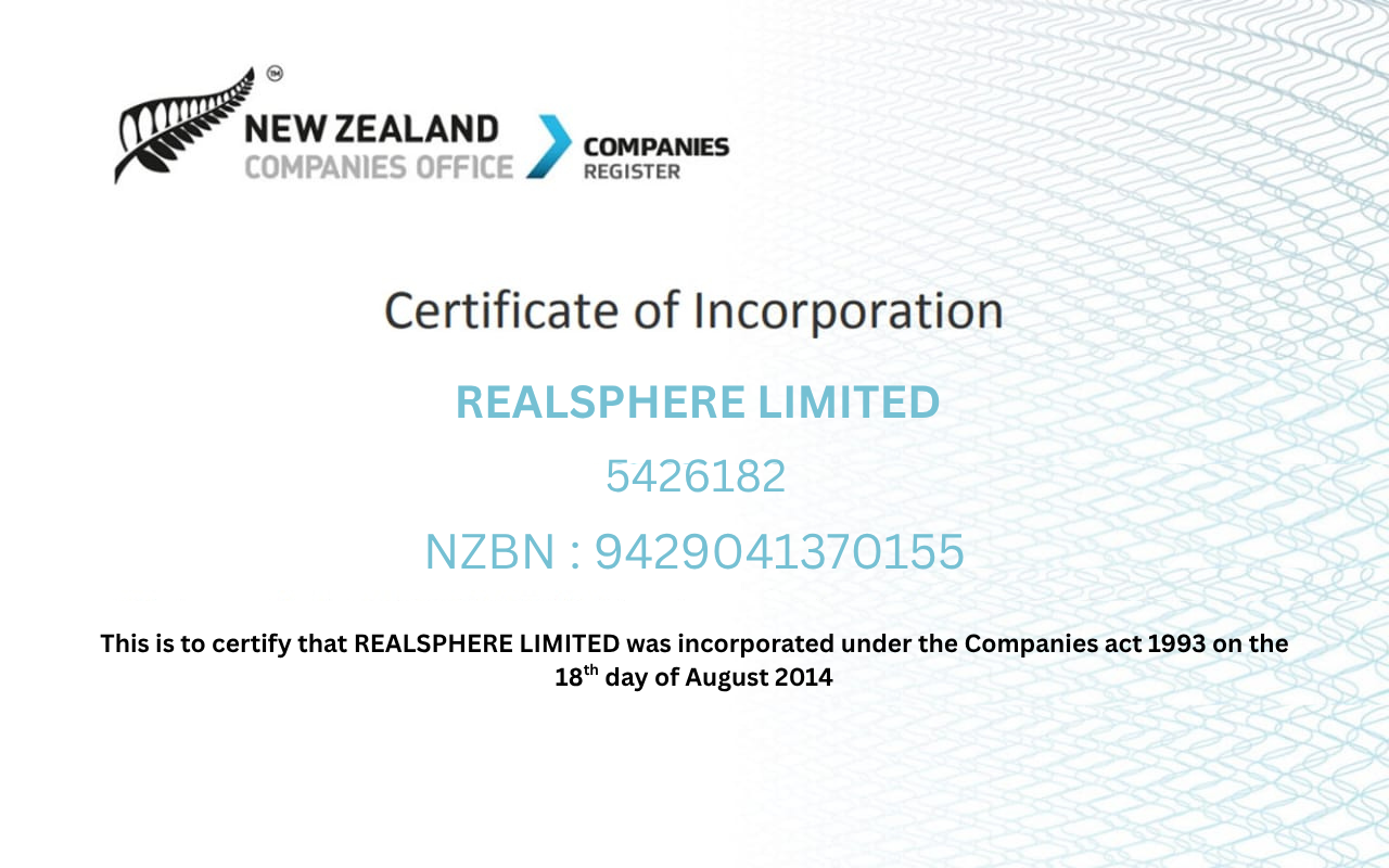 RealSphere Limited Certificate of Incorporation